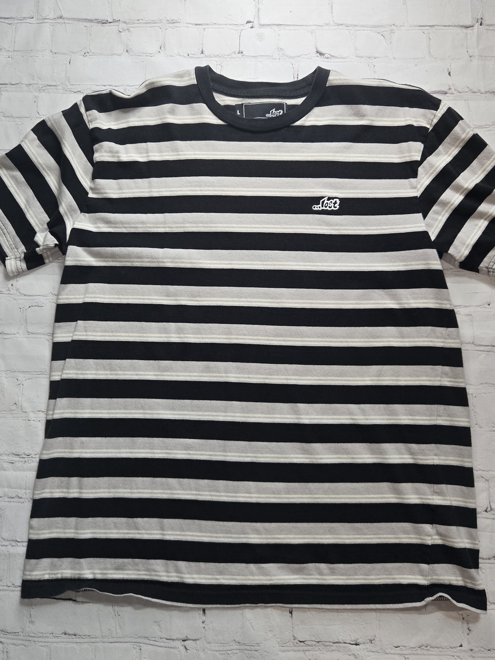 Y2K 2000s Lost enterprise skater grunge street Black gray Stripe Cotton tee